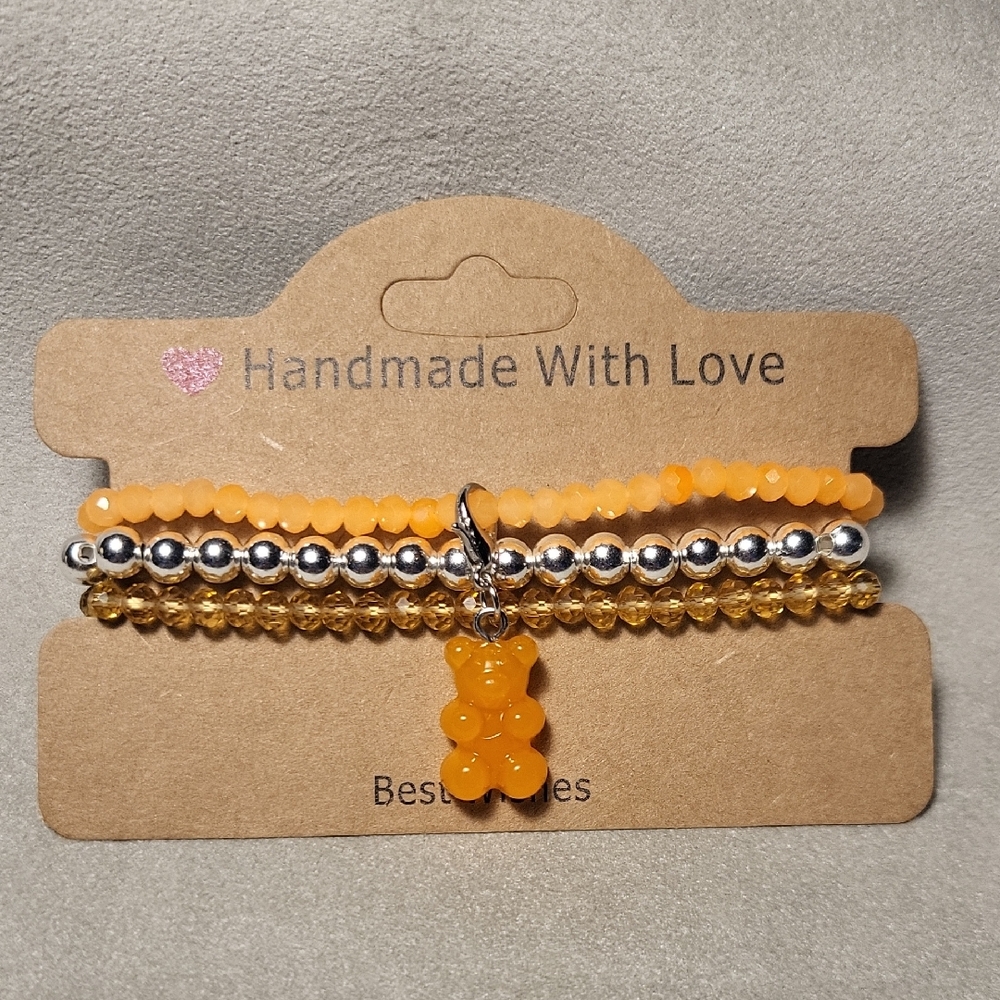 Orange Beaded Kids Bracelet with Bear Charm